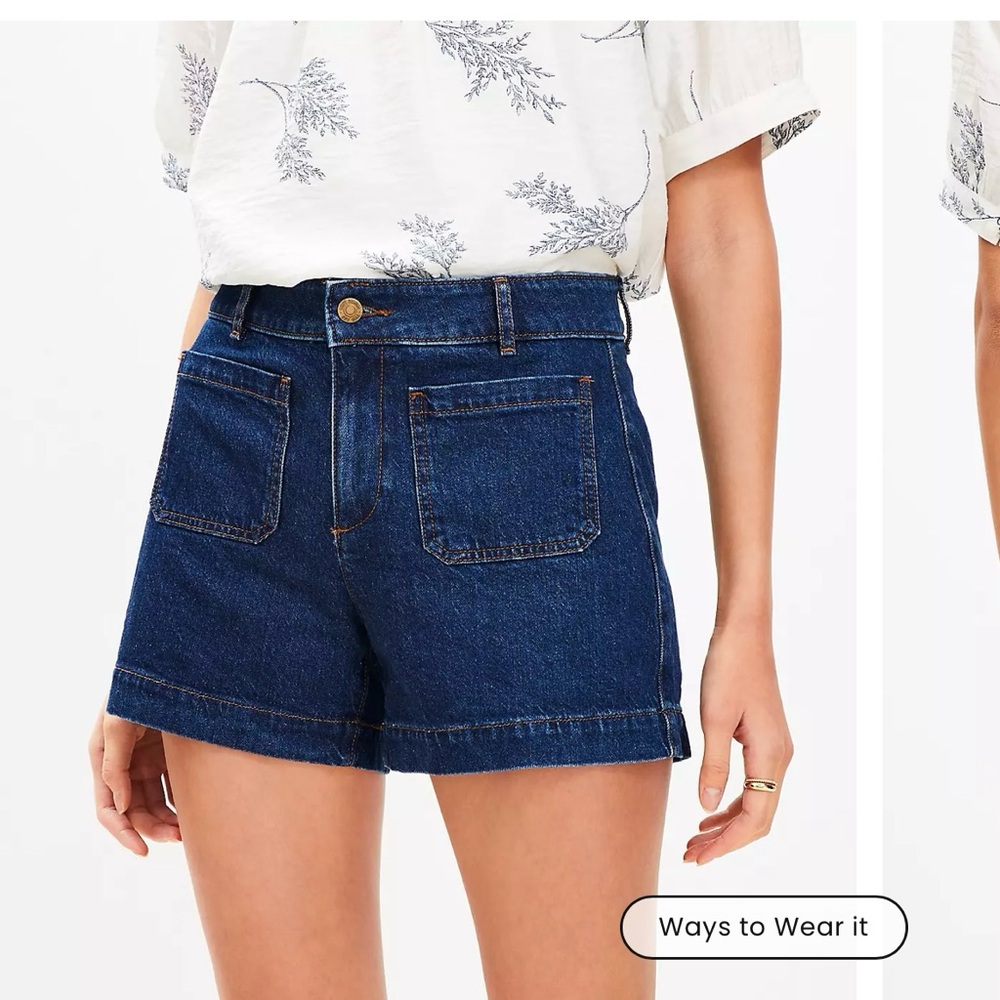 LOFT Blue Jean Shorts High-Waisted Cuffed Hem